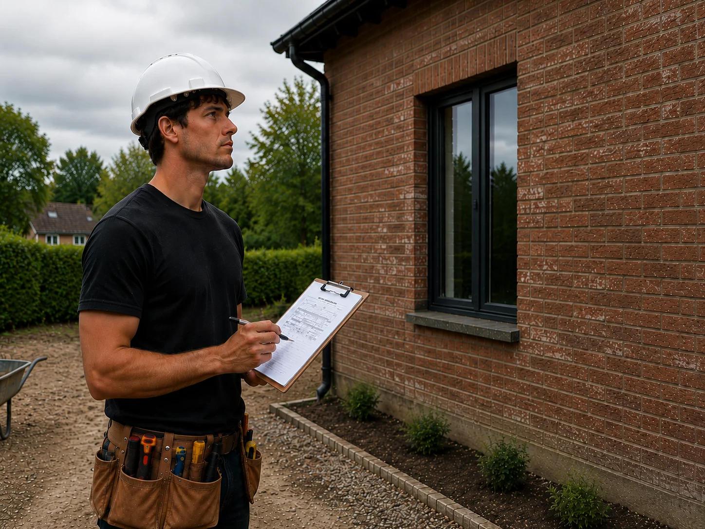 Brad measuring brickwork on a job